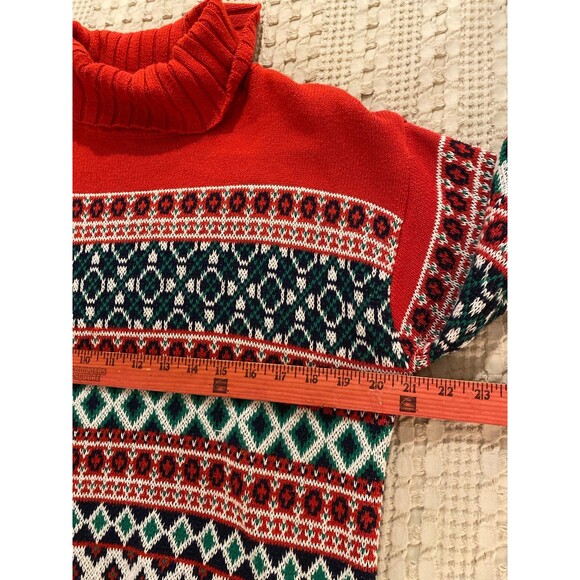 Crown & Ivy Sweater Dress Size Large Red Green Navy Fair Isle Look 60 % Cotton - Picture 10 of 12